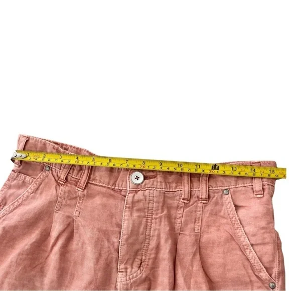 Free People Utility Harem Linen Bermuda Jean Shorts Bohemian Braided Rose Pink 2 - Picture 13 of 15